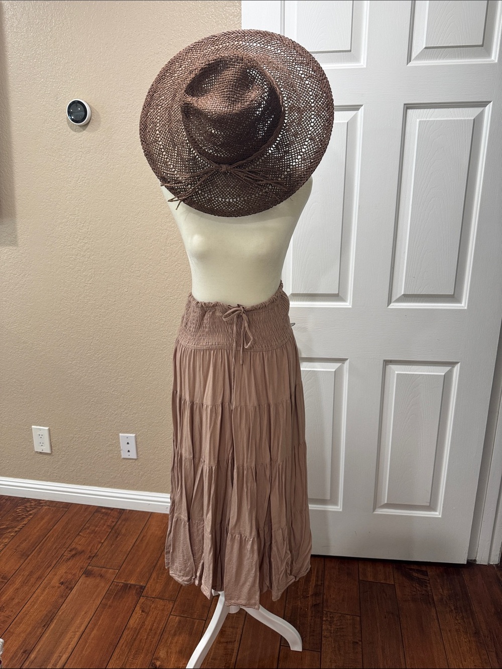 Tiered Drawstring Maxi Skirt in Taupe